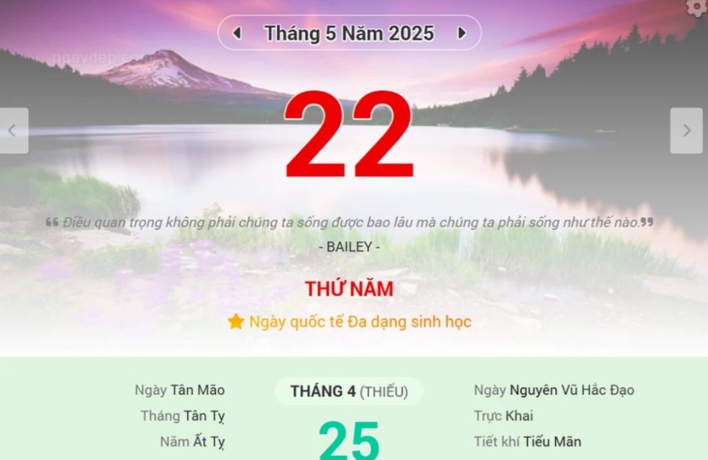 Lịch âm 22/5/2025 - Xem lịch âm ngày 22/5/2025