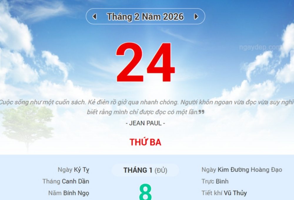 Lịch âm 24/2 - Xem lịch âm ngày 24/2/206