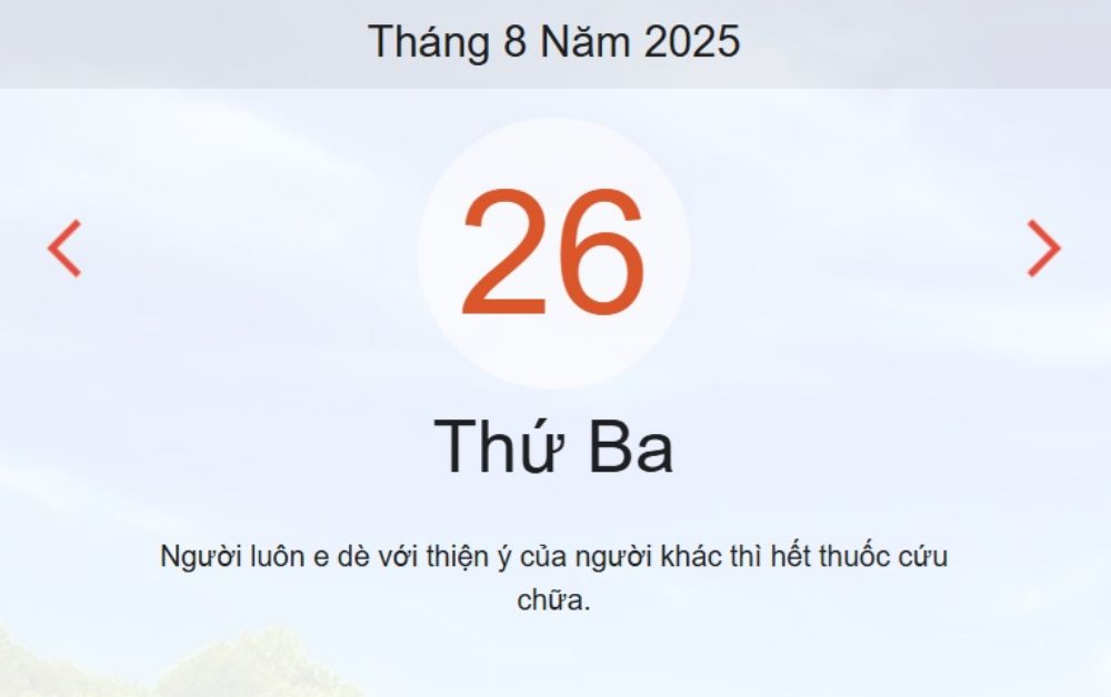 Lịch âm 26/8 – Xem Âm lịch hôm nay 26/8 chính xác nhất - Lịch vạn niên ngày 26/8/2025