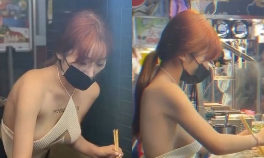 Diện đồ kiệm vải bán hàng ở chợ đêm, cô gái thu hút sự chú ý
