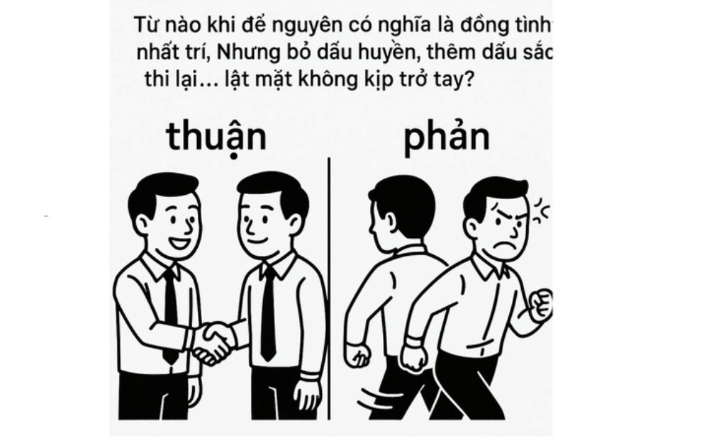 Từ nào để nguyên nhất trí đồng tình, bỏ huyền thêm sắc lật mặt quá nhanh?