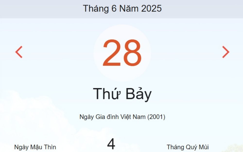 Lịch âm hôm nay - Âm lịch hôm nay 28/6 chính xác nhất - lịch vạn niên ngày 28/6/2025