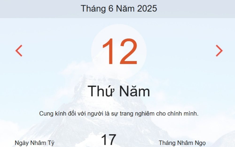 Âm lịch hôm nay 12/6 chính xác nhất - lịch vạn niên ngày 12/6/2025