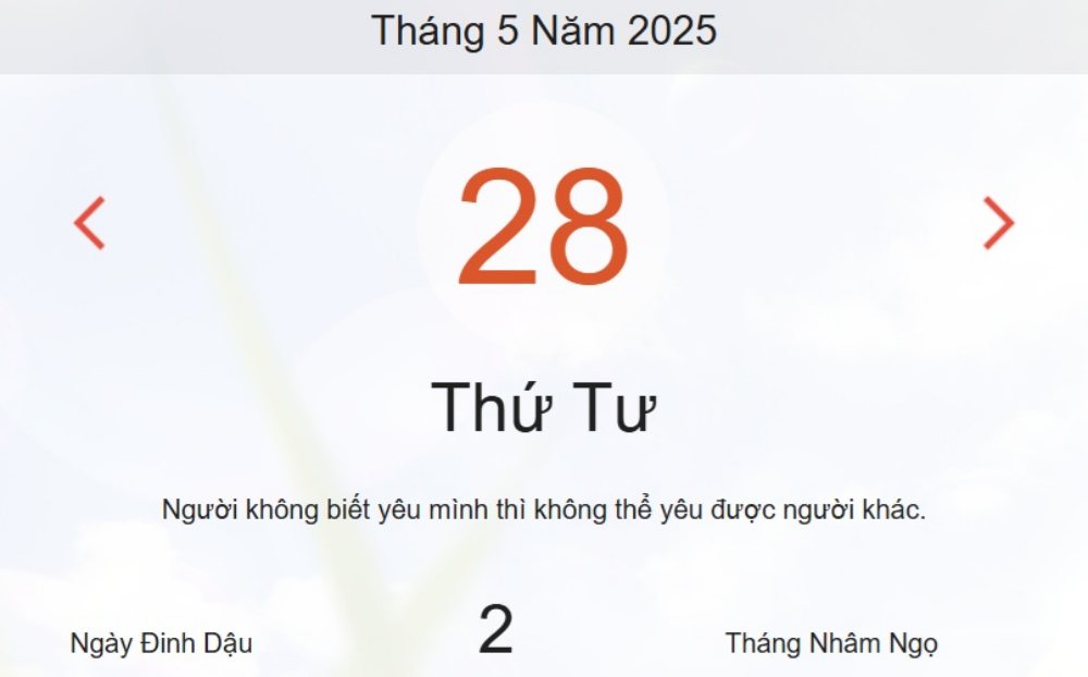 Âm lịch hôm nay 28/5 chính xác nhất - lịch vạn niên ngày 28/5/2025