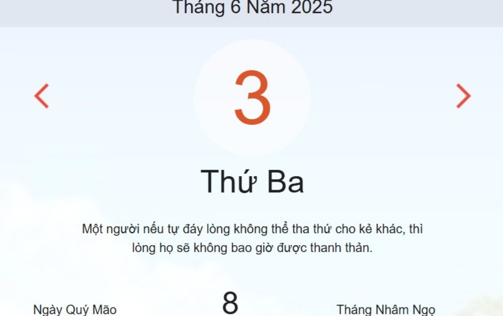 Âm lịch hôm nay 3/6 chính xác nhất - lịch vạn niên ngày 3/6/2025