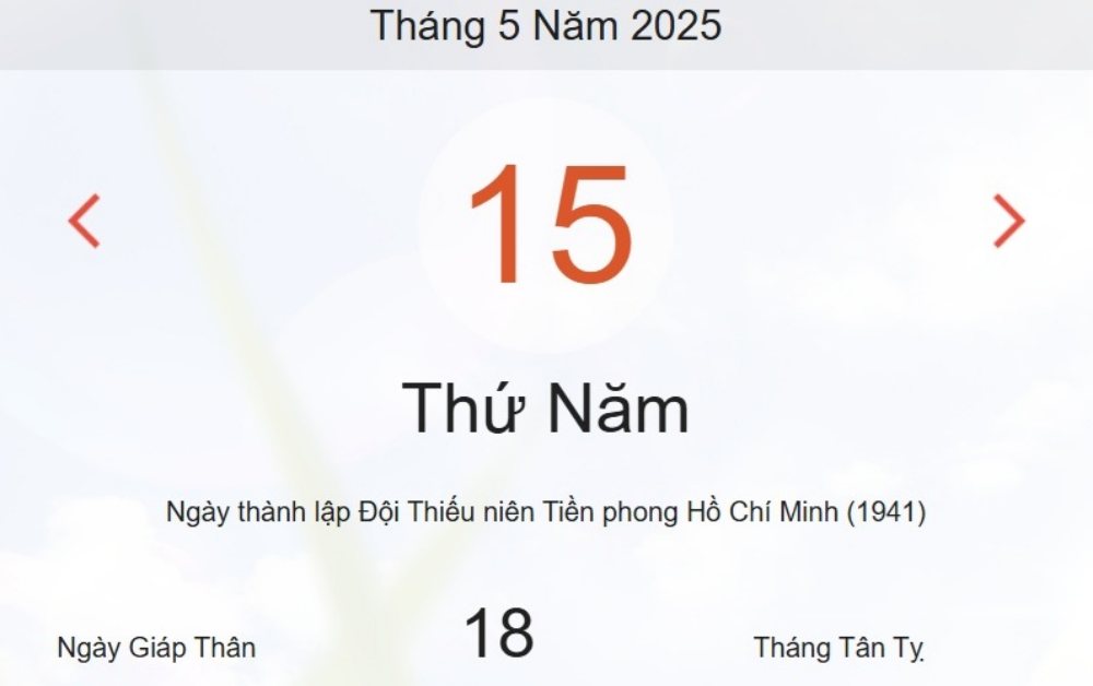 Âm lịch hôm nay 15/5 chính xác nhất - lịch vạn niên ngày 15/5/2025