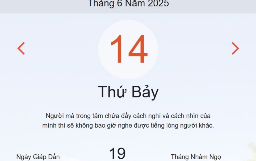 Âm lịch hôm nay 14/6 chính xác nhất - lịch vạn niên ngày 14/6/2025