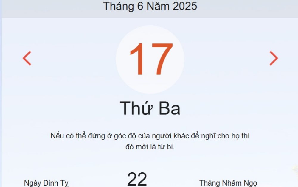 Âm lịch hôm nay 17/6 chính xác nhất - lịch vạn niên ngày 17/6/2025