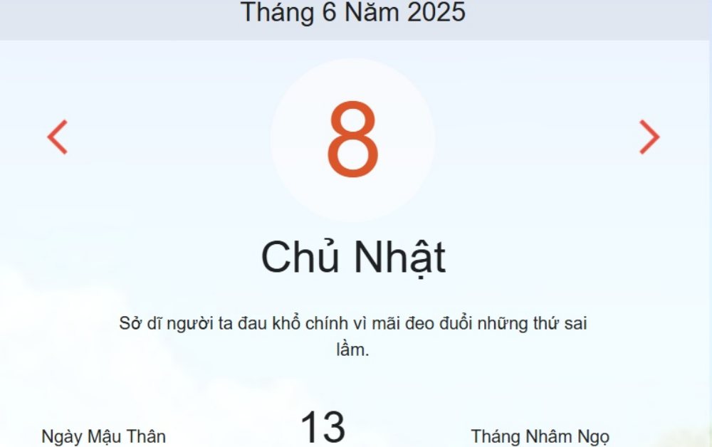 Âm lịch hôm nay 8/6 chính xác nhất - lịch vạn niên ngày 8/6/2025
