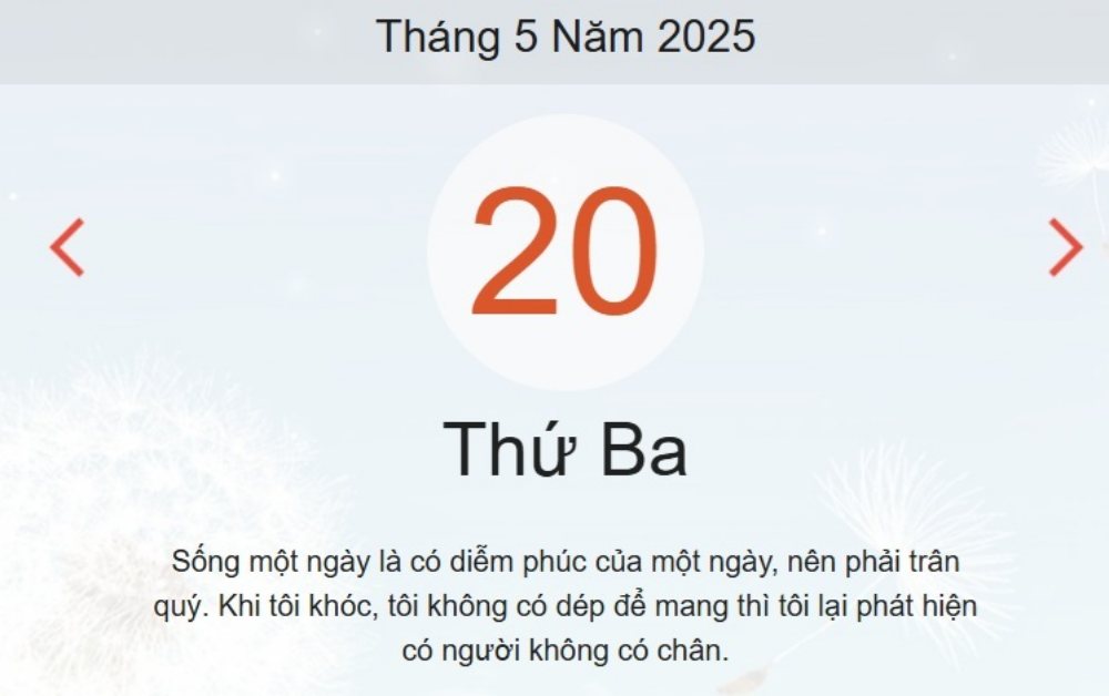 Âm lịch hôm nay 20/5 chính xác nhất - lịch vạn niên ngày 20/5/2025