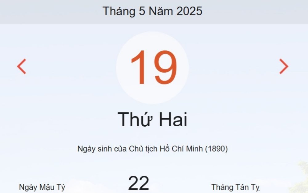 Âm lịch hôm nay 19/5 chính xác nhất - lịch vạn niên ngày 19/5/2025