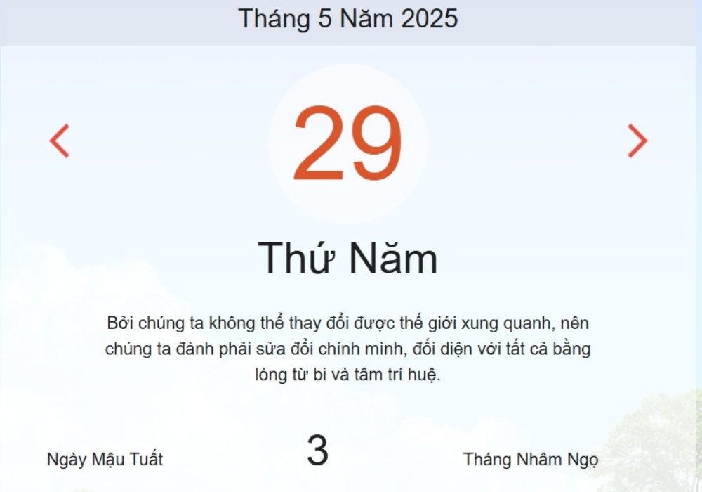 Âm lịch hôm nay 29/5 chính xác nhất - lịch vạn niên ngày 29/5/2025