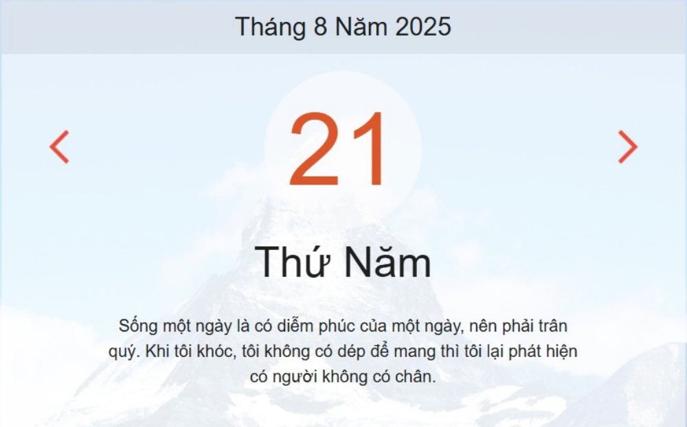 Lịch âm 21/8 – Xem Âm lịch hôm nay 21/8 chính xác nhất - Lịch vạn niên ngày 21/8/2025