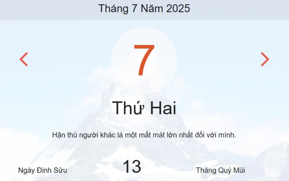 Lịch âm hôm nay - Âm lịch hôm nay 7/7 chính xác nhất - lịch vạn niên ngày 7/7/2025