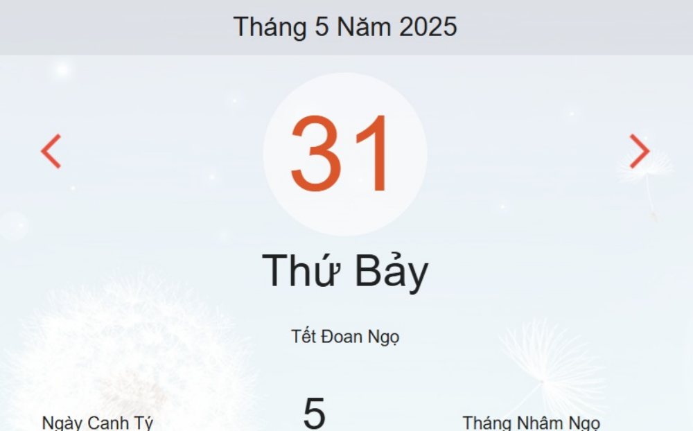 Âm lịch hôm nay 31/5 chính xác nhất - lịch vạn niên ngày 31/5/2025