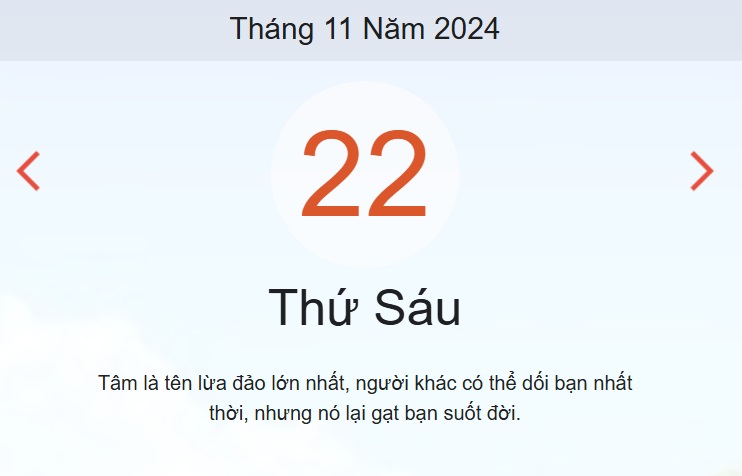 Lịch âm 22/11 - Âm lịch hôm nay 22/11 - lịch vạn niên ngày 22/11/2024