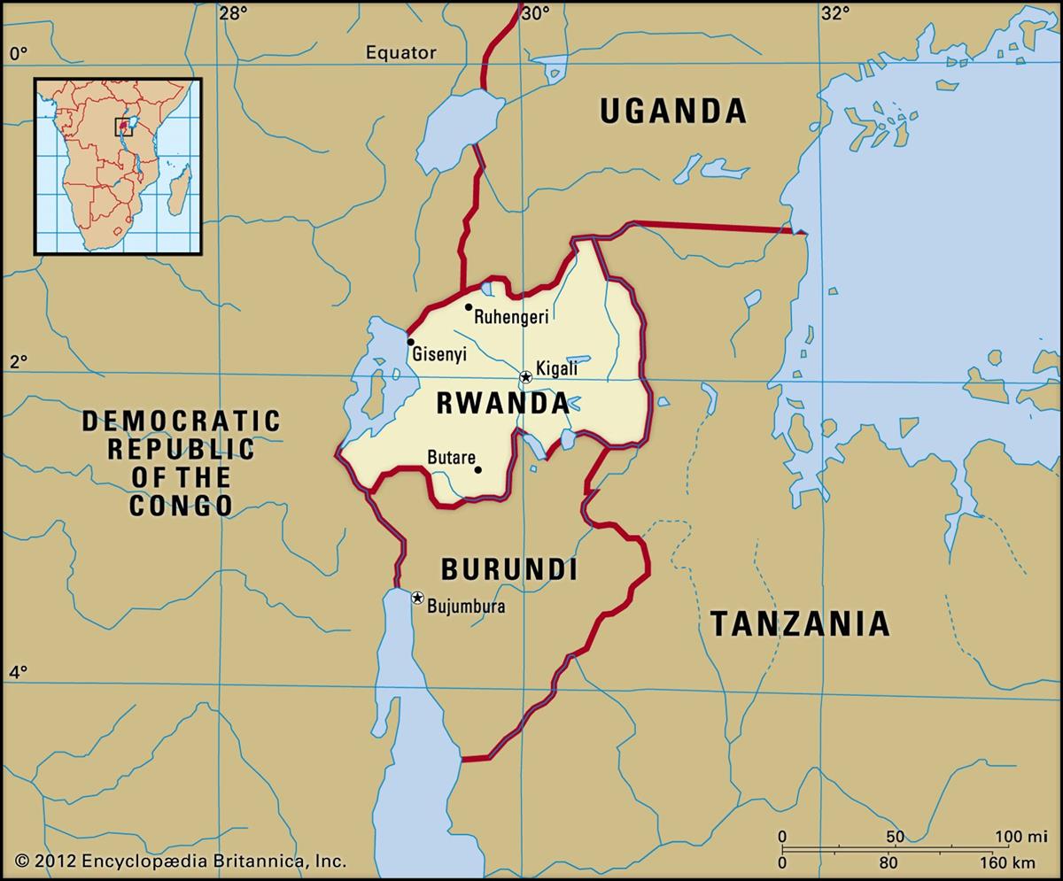 Bản đồ hành chính nước Cộng hòa Rwanda (Rwanda Map) khổ lớn 2022