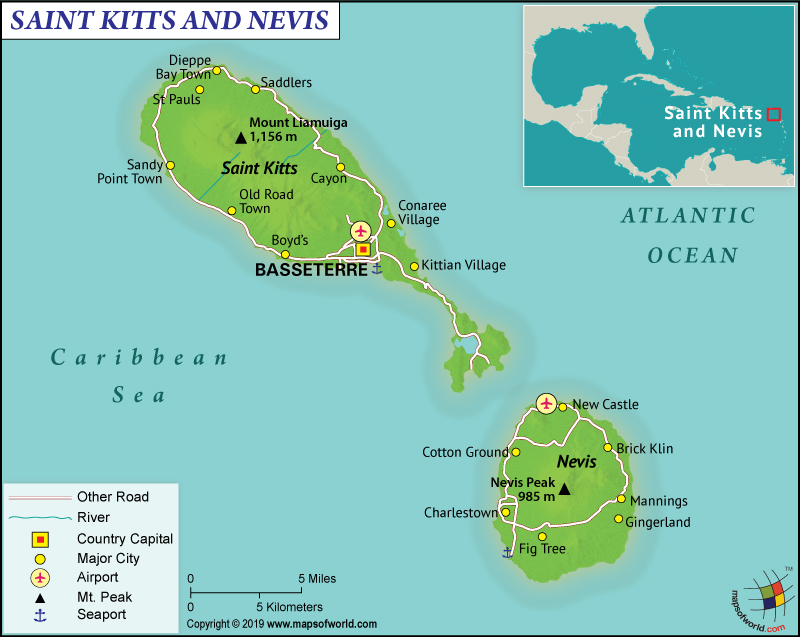 Bản đồ hành chính nước Saint Kitts và Nevis (Saint Kitts and Nevis Map) khổ lớn mới