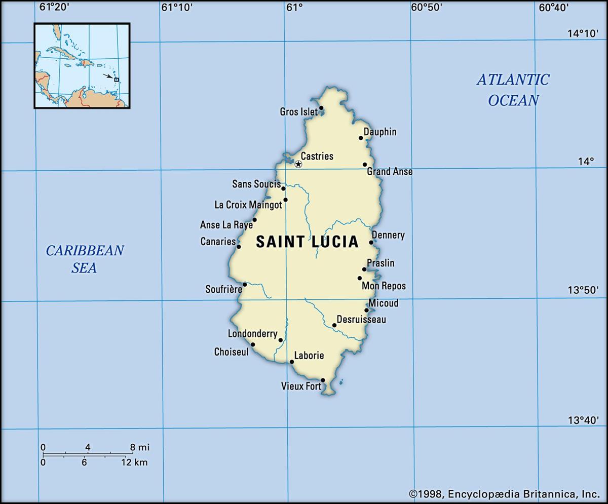 Bản đồ hành chính nước Saint Lucia (Saint Lucia Map) khổ lớn 2022