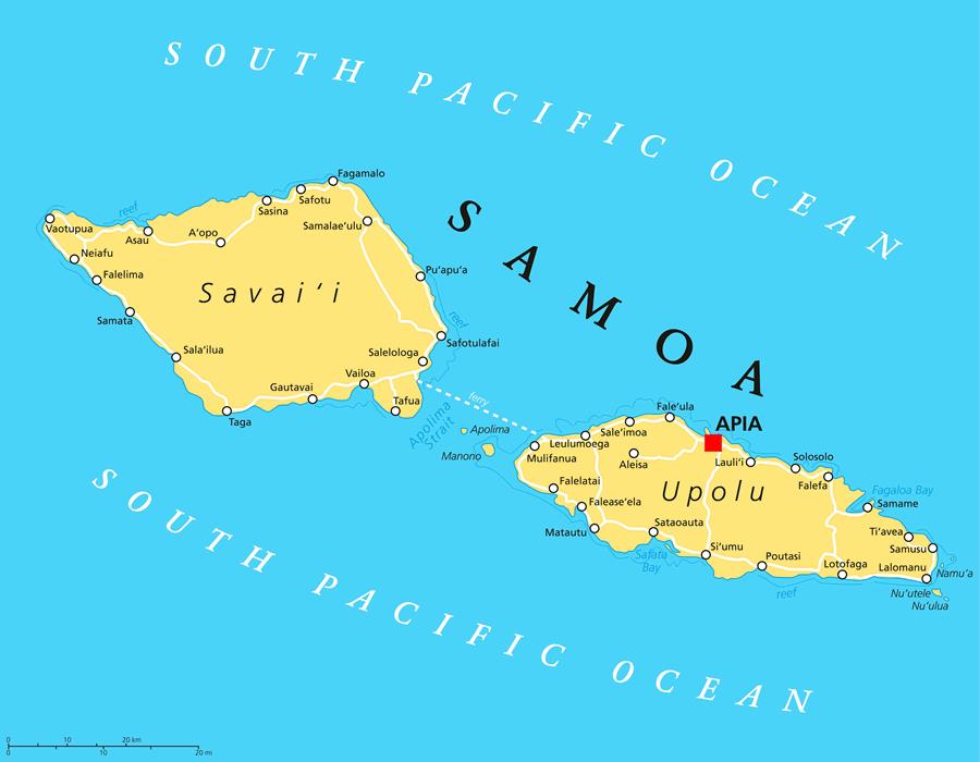 Bản đồ hành chính nước Samoa (Samoa Map) khổ lớn năm 2022