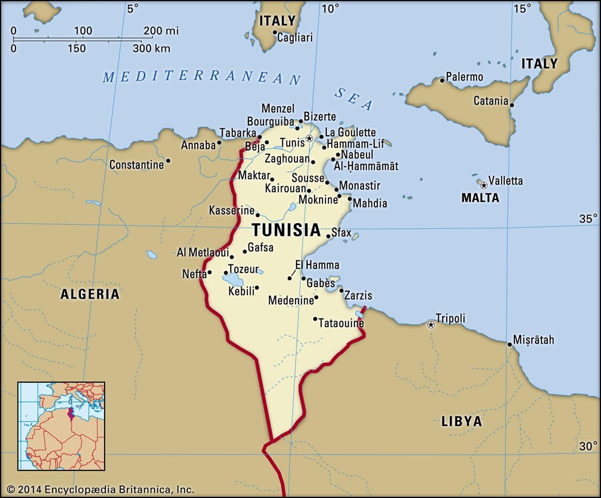 Bản đồ hành chính nước Tunisia (Tunisia Map) khổ lớn 2022