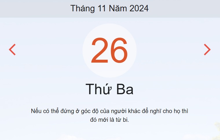 Lịch âm 26/11 - Âm lịch hôm nay 26/11 - lịch vạn niên ngày 26/11/2024