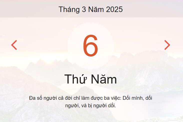 Âm lịch hôm nay 6/3 chính xác nhất - lịch vạn niên ngày 6/3/2025