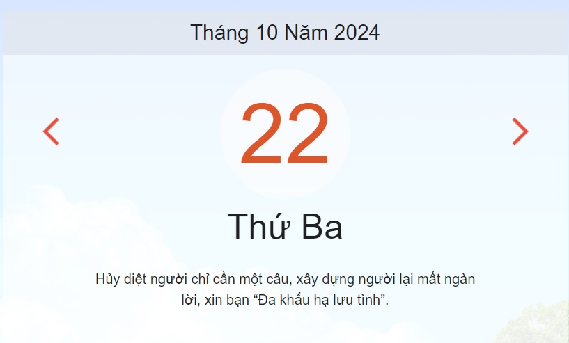 Lịch âm 22/10 - Âm lịch hôm nay 22/10 chính xác nhất - lịch vạn niên ngày 22/10/2024