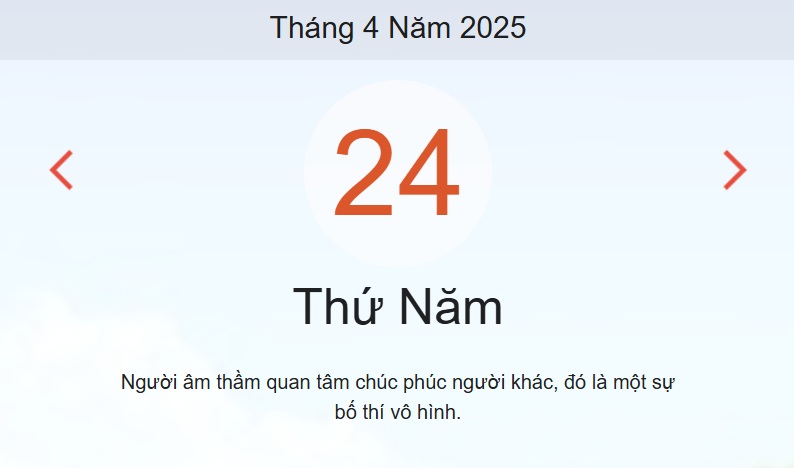 Âm lịch hôm nay 24/4 chín xác nhất, lịch vạn niên ngày 24/4/2025
