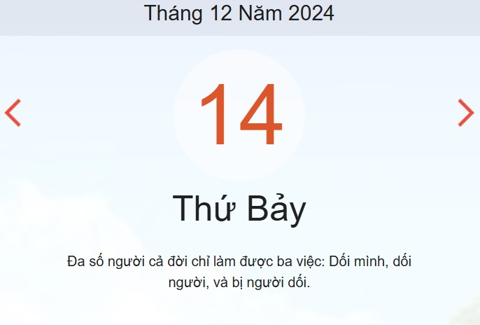 Lịch âm 14/12 - Âm lịch hôm nay 14/12 chính xác nhất - lịch vạn niên 14/12/2024