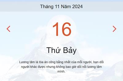 Lịch âm 16/11 - Âm lịch hôm nay 16/11 - lịch vạn niên ngày 16/11/2024