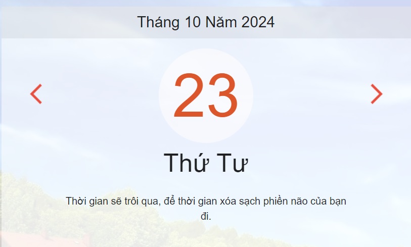 Lịch âm 23/10 - Âm lịch hôm nay 23/10 - lịch vạn niên 23/10/2024