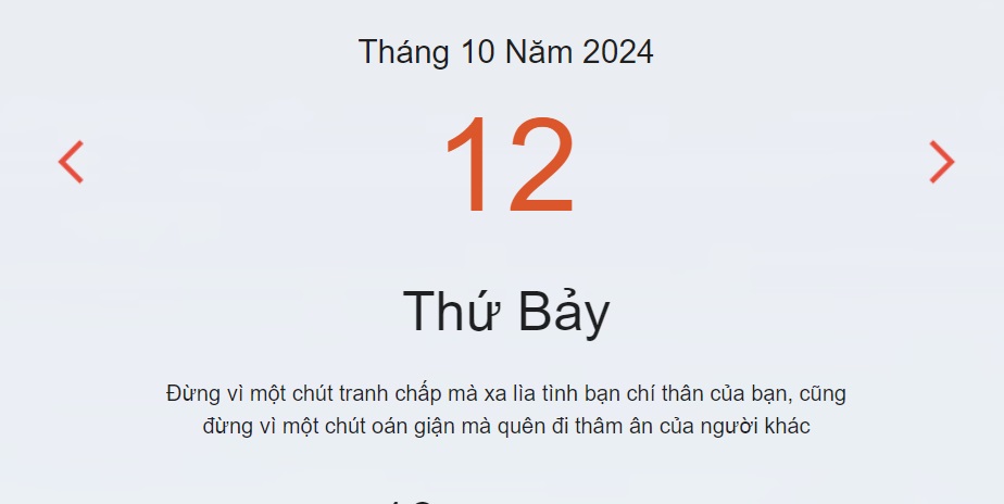 Lịch âm 12/10 - Âm lịch hôm nay 12/10 - lịch vạn niên ngày 12/10/2024