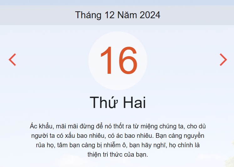 Lịch âm 16/12 - Âm lịch hôm nay 16/12 chính xác nhất - lịch vạn niên 16/12/2024