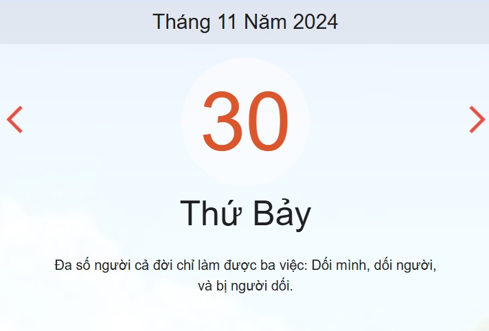 Lịch âm 30/11 - Âm lịch hôm nay 30/11- lịch vạn niên ngày 30/11/2024