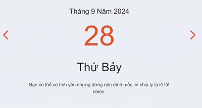 Lịch âm 28/9 - Âm lịch hôm nay thứ bảy 28/9 chính xác nhất - lịch vạn niên 28/9/2024