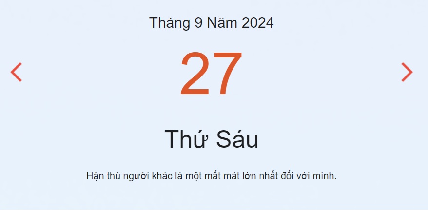 Âm lịch hôm nay 27/9/2024 chính xác nhất - lịch vạn niên 27/9/2024