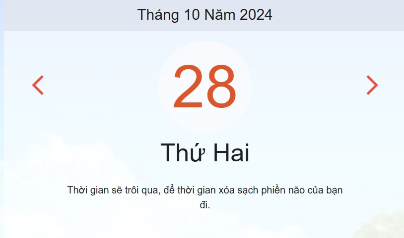 Lịch âm 28/10 - Âm lịch hôm nay 28/10 - lịch vạn niên ngày 28/10/2024