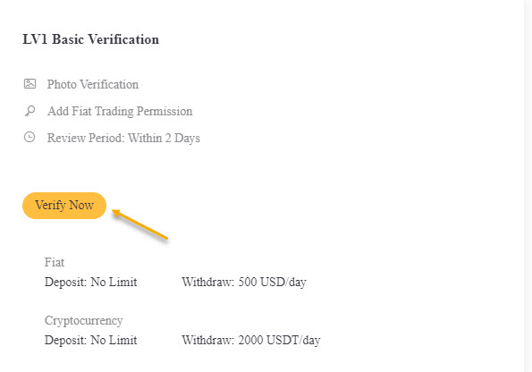 Ấn vào Verify Now ở mục LV1 Basic Verification.