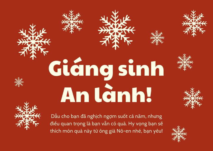 Tấm thiệp Giáng sinh với họa tiết bông tuyết cổ điển.