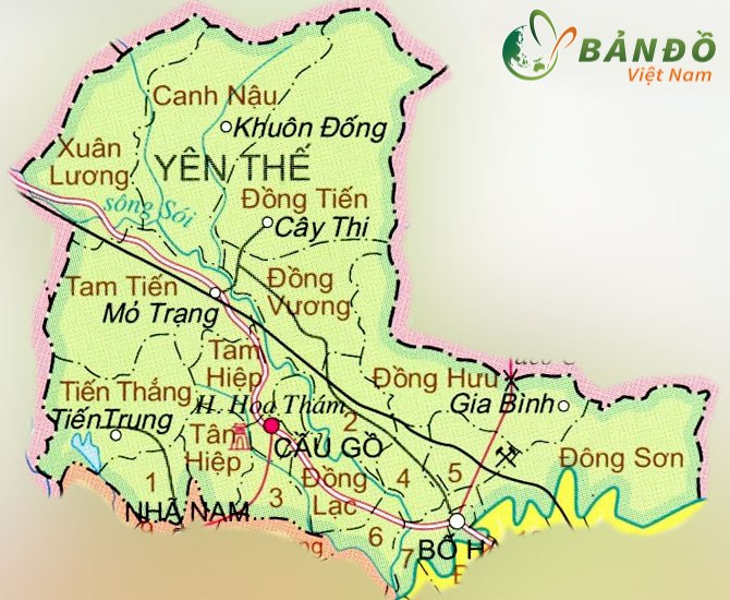 Bản đồ hành chính huyện Yên Thế mới nhất