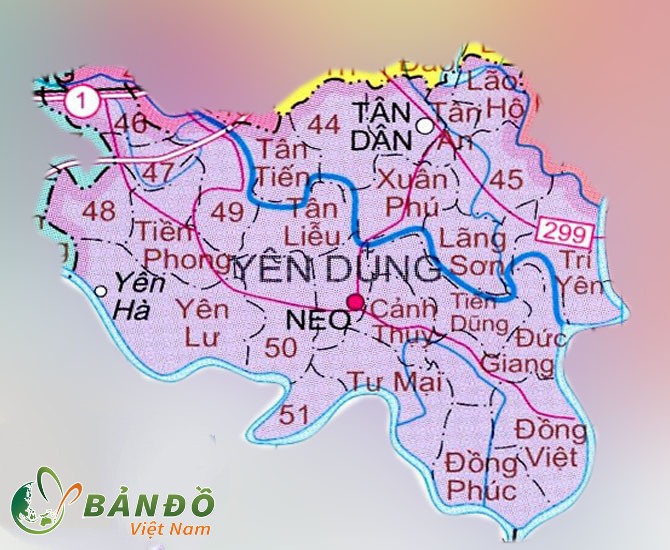 Bản đồ hành chính huyện Yên Dũng mới nhất