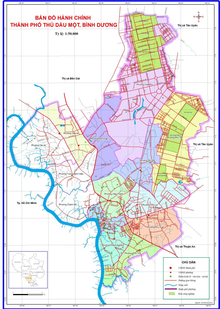 Bản đồ hành chính Thành phố Thủ Dầu Một khổ lớn năm 2022