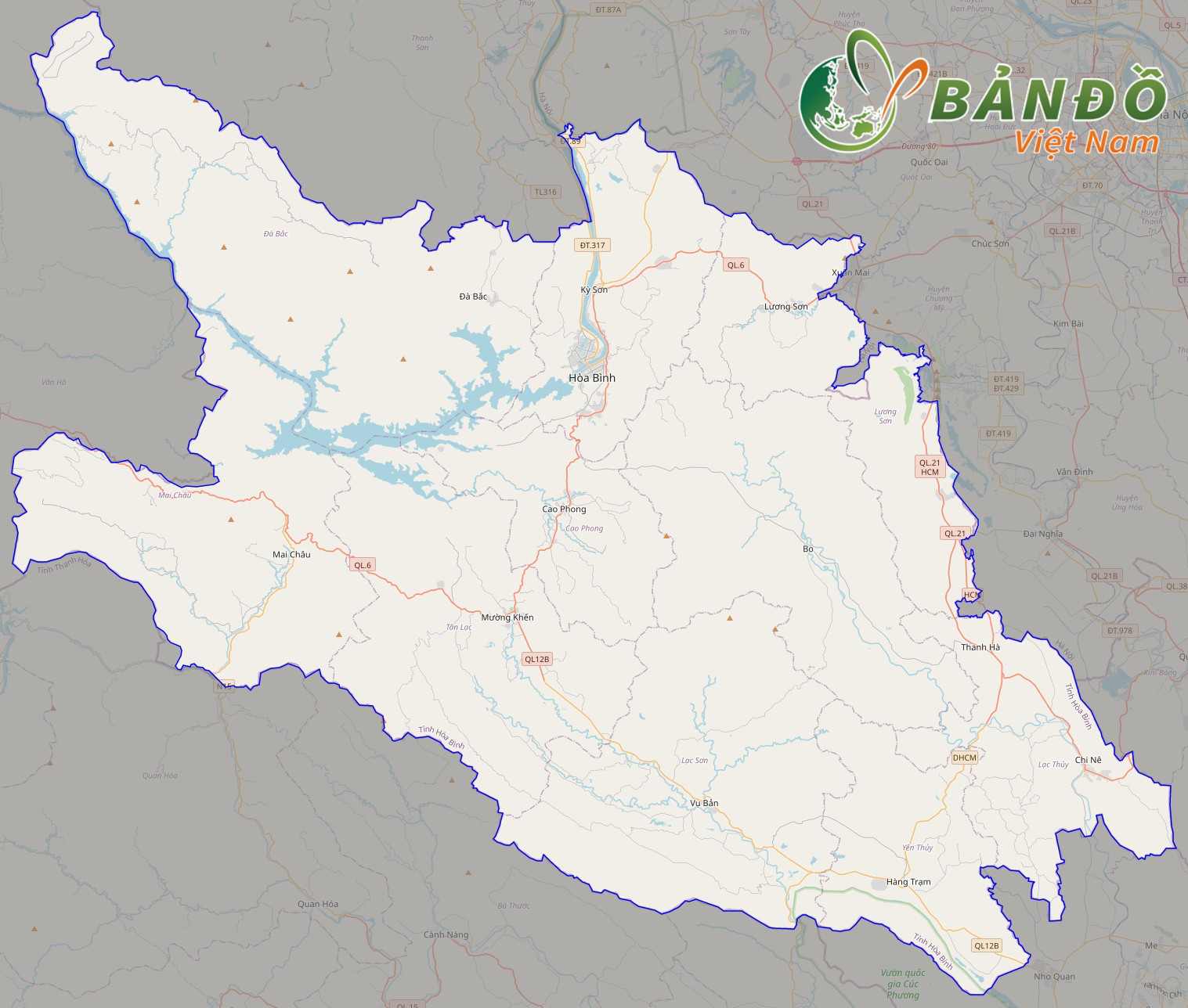 Bản đồ tỉnh Hoà Bình trên nền tảng Open Street Map