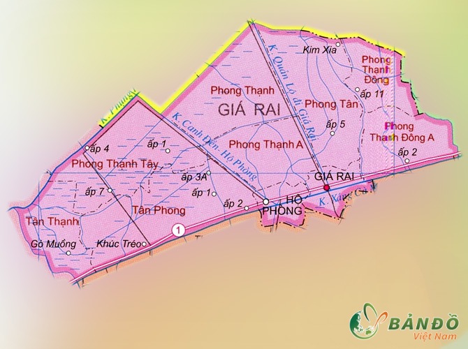 Bản đồ hành chính thị xã Giá Rai mới nhất