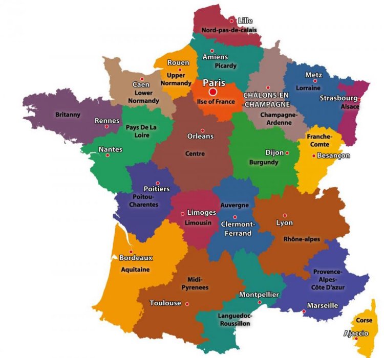 Bản đồ hành chính nước Pháp khổ lớn năm 2022