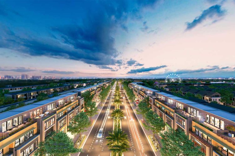 Phối cảnh Đại lộ Vàng 34m. Đây là trục đường chính dự án Gem Sky Wolrd